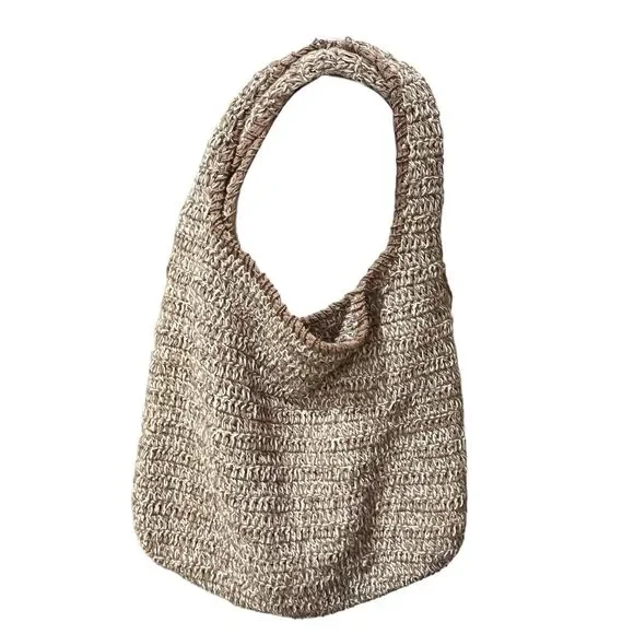 Free People Got Me in Stitches Tote Bag Brown One Size Boho Slouchy Crochet - Picture 3 of 13